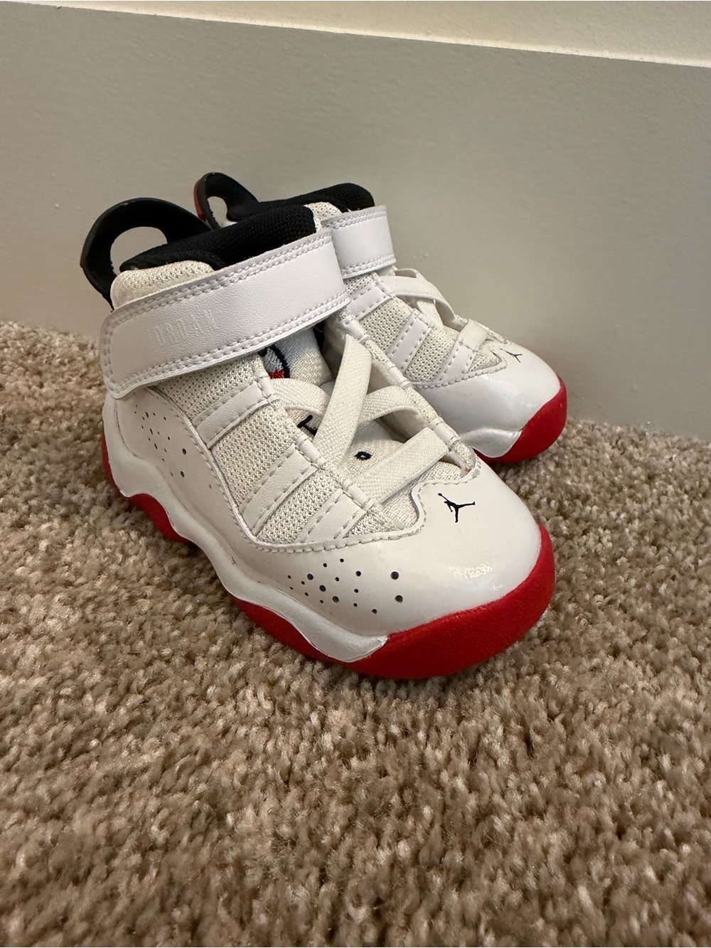 Jordan Kids White and Red High-Top Sneakers